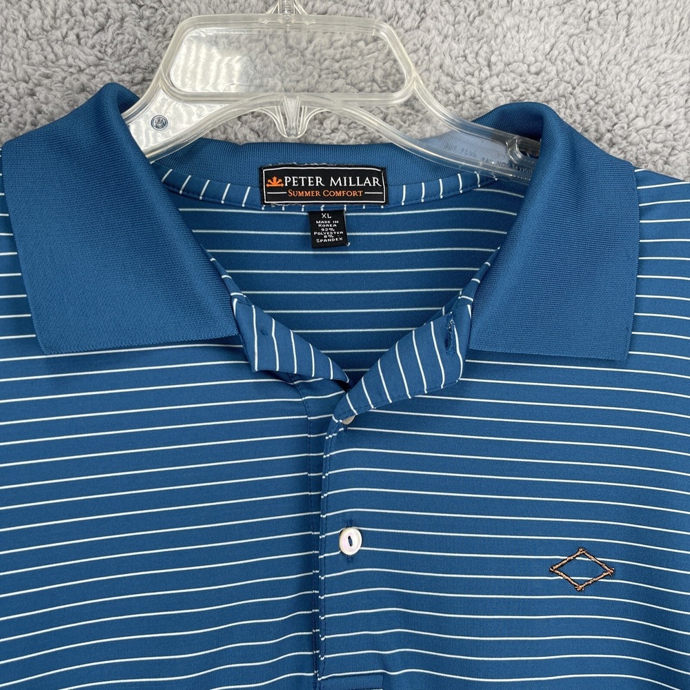 Peter Millar Polo Golf Shirt Mens XL Blue Striped Summer Comfort Stretch
